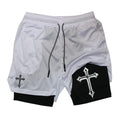 Cross Print 2-in-1 Gym Shorts with Pocket