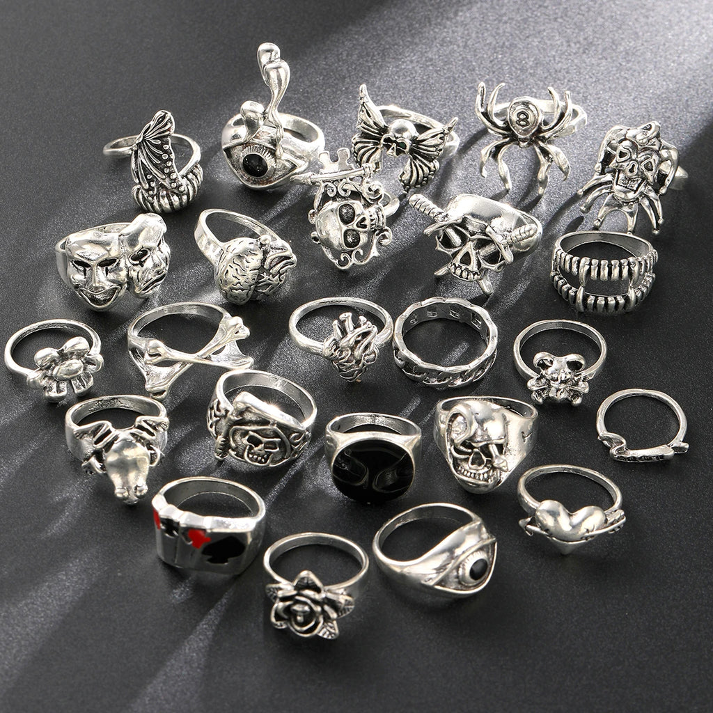 Gothic Skeleton Ring Set – 24pcs Punk Rings