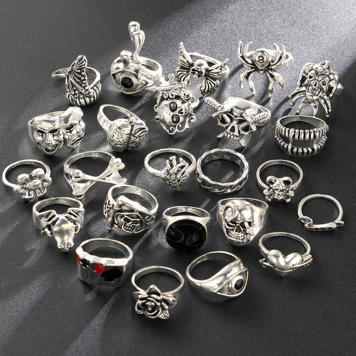 Gothic Skeleton Ring Set – 24pcs Punk Rings