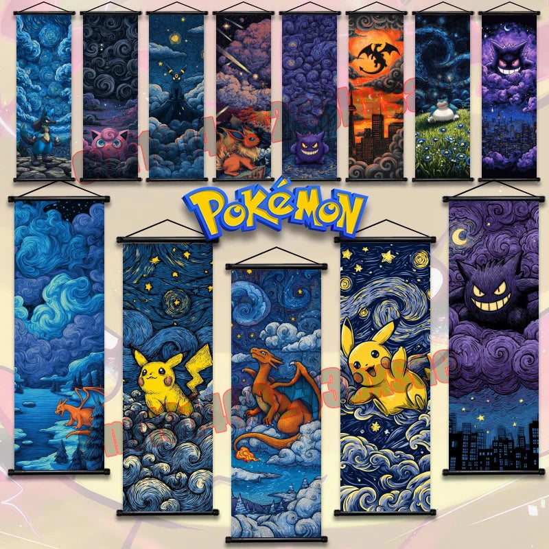 Pokémon Scroll Poster – Gengar, Eevee & Pikachu Wall Art