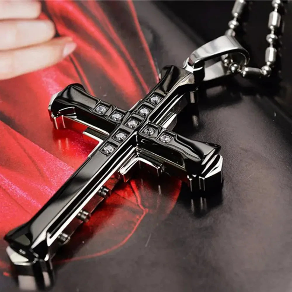 Crystal Cross Pendant Necklace – Stainless Steel