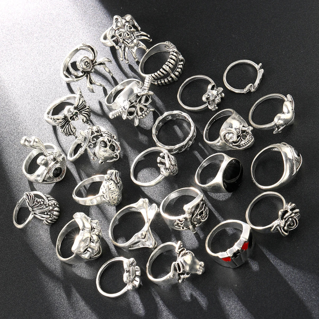 Gothic Skeleton Ring Set – 24pcs Punk Rings