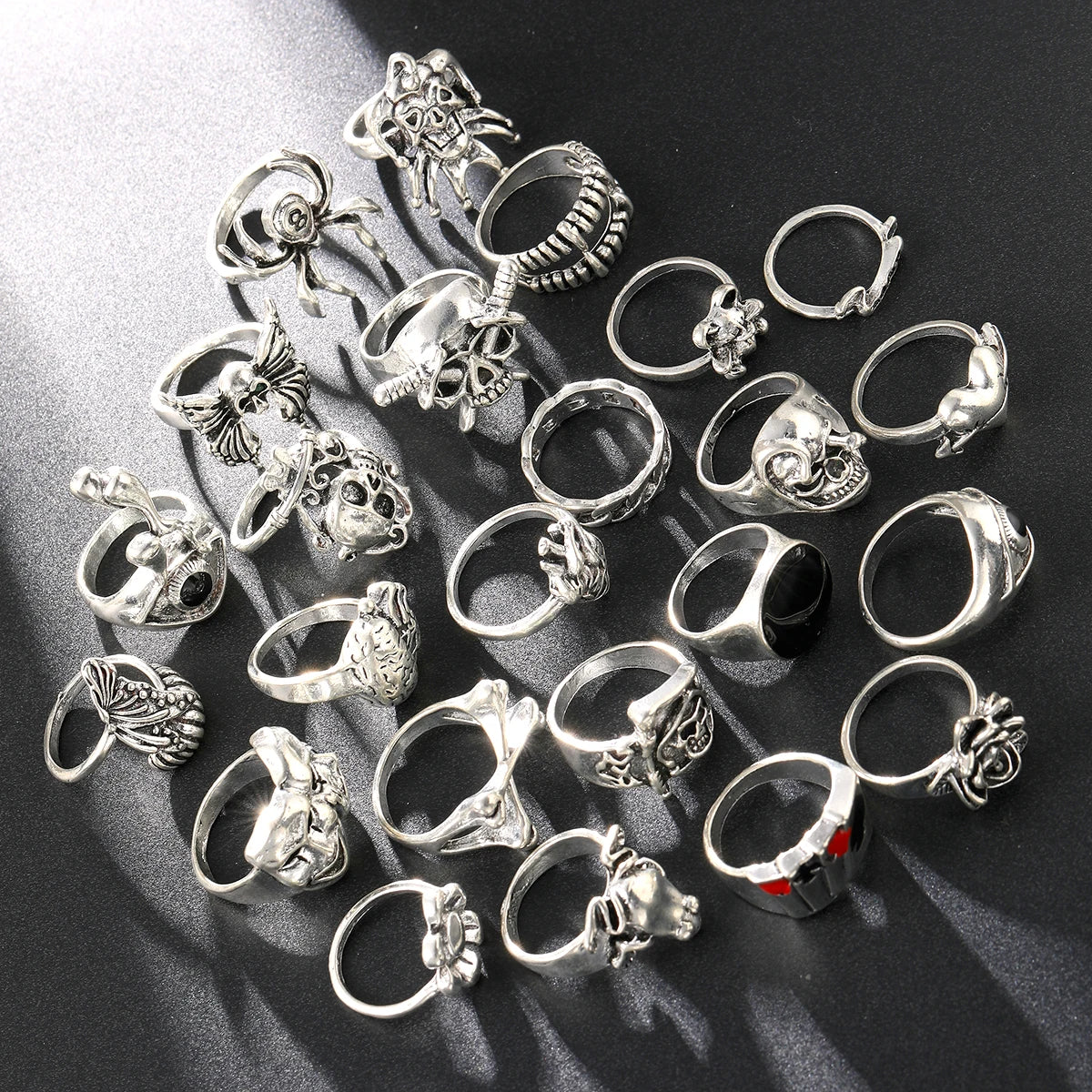 Gothic Skeleton Ring Set – 24pcs Punk Rings