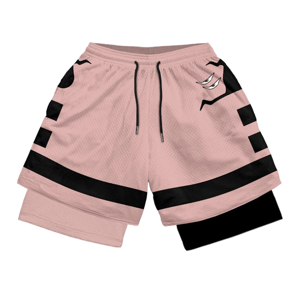 Anime Print 2-in-1 Gym Shorts with Pockets