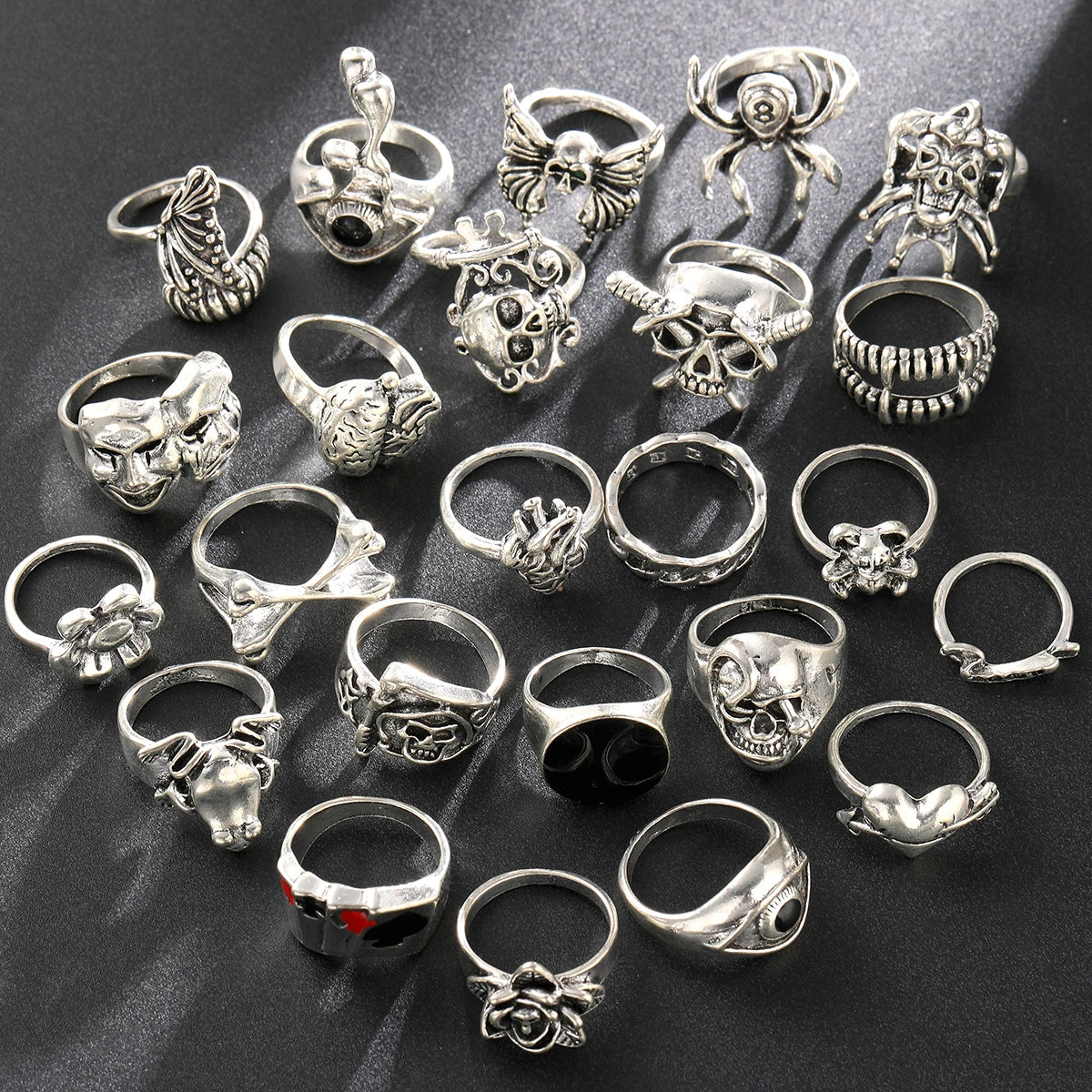 Gothic Skeleton Ring Set – 24pcs Punk Rings