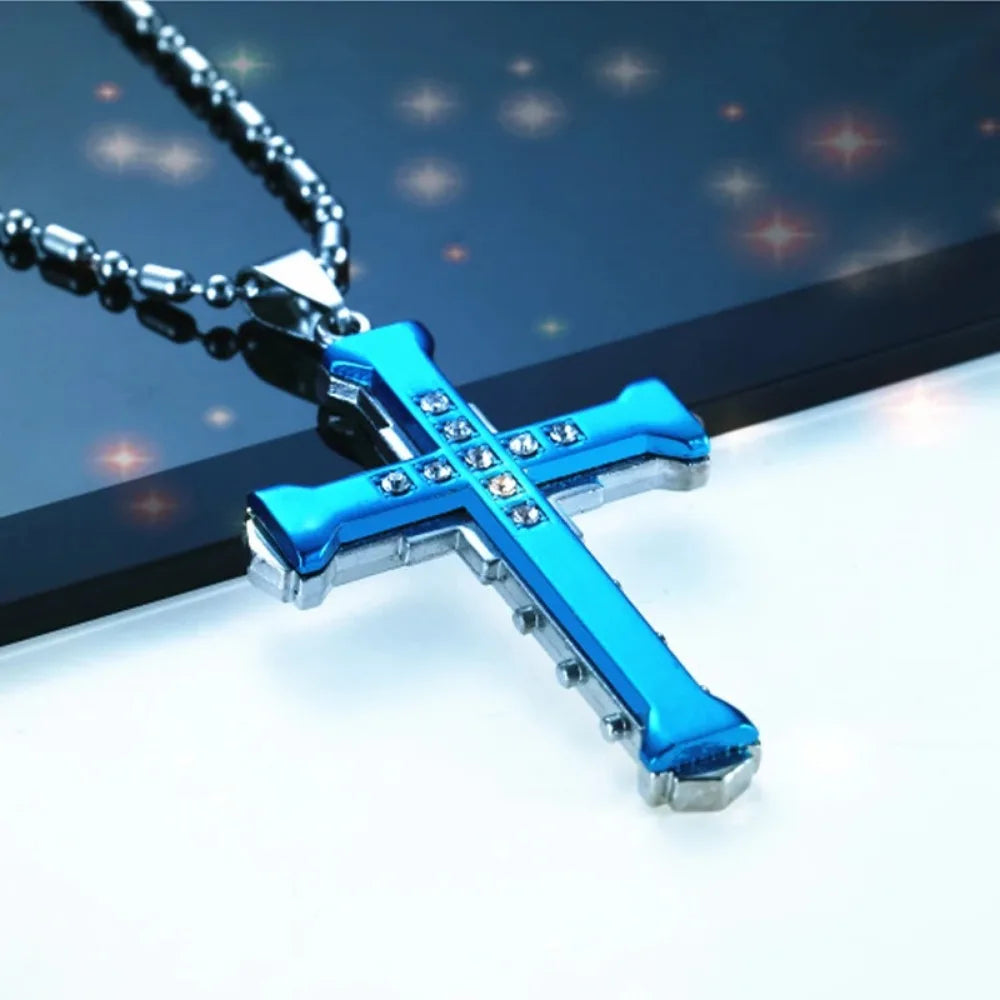 Crystal Cross Pendant Necklace – Stainless Steel