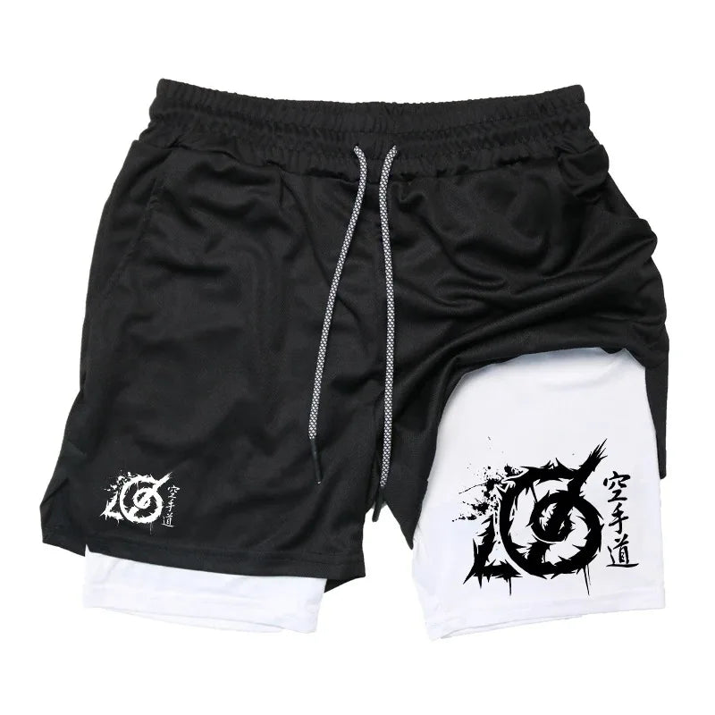 Karate Print 2-in-1 Gym Shorts with Compression Liner