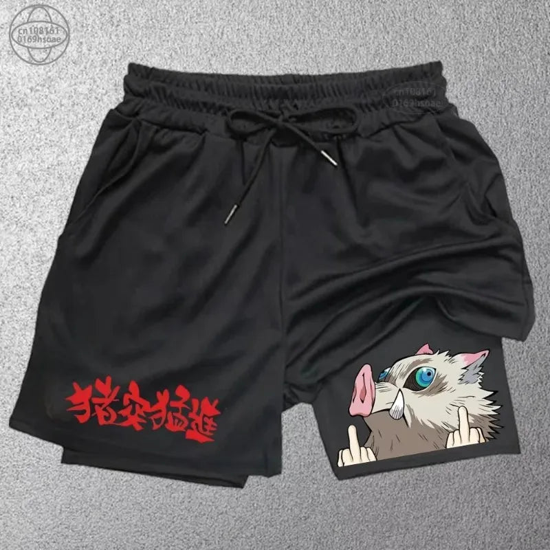 Demon Slayer 2-in-1 Quick Dry Gym Shorts