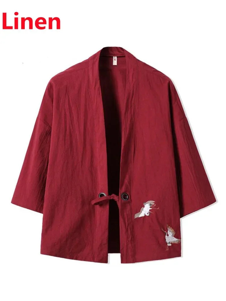 Crane Embroidery Haori Kimono – Japanese Samurai Jacket