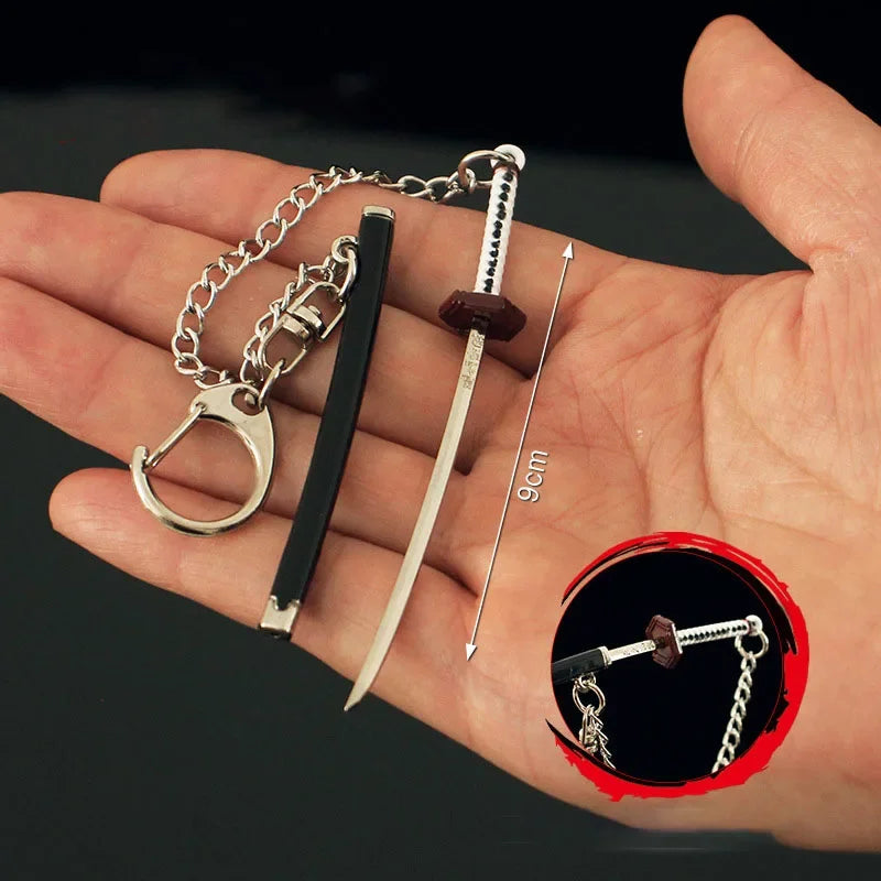 9cm Demon Slayer Katana Mini Keychains Kamado Tanjirou Hashibira Inosuke Metal Accessories Pendants Gifts Collections