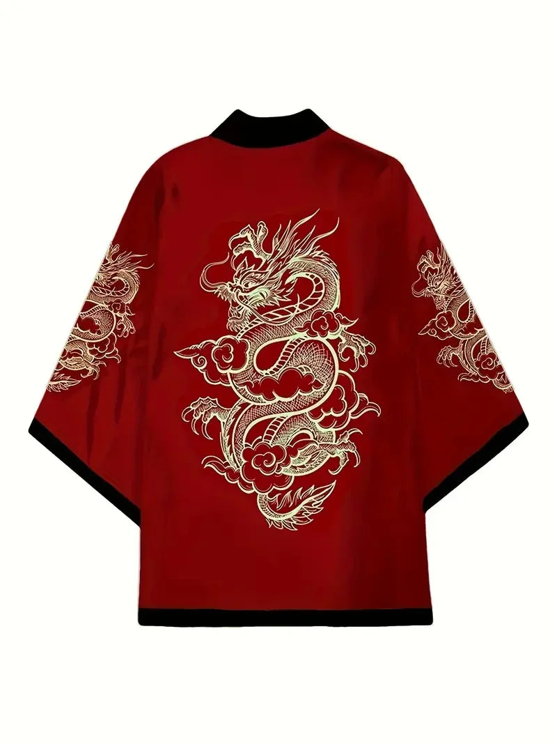Dragon Print Haori Kimono Cardigan – Japanese Samurai Style