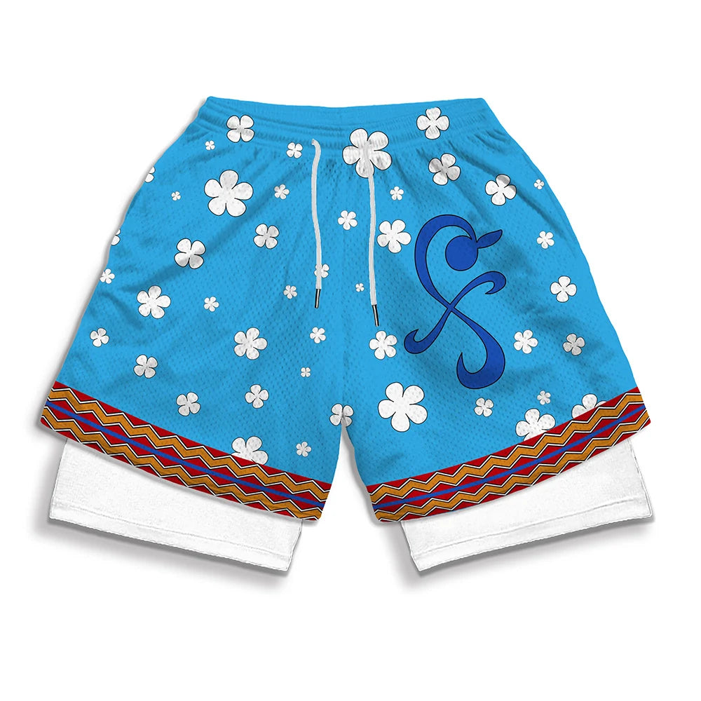 Anime Print 2-in-1 Gym Shorts with Pockets
