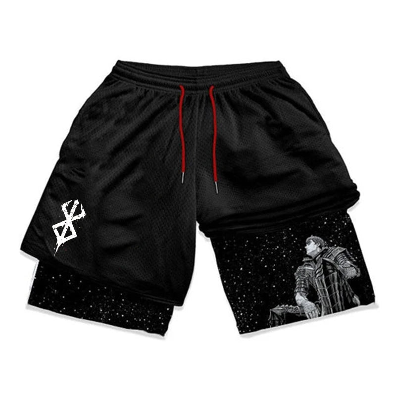 Berserk Print 2-in-1 Gym Shorts with Pockets