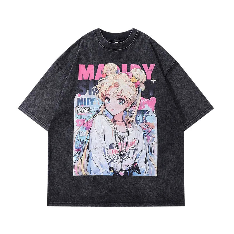 Sailor Moon Vintage Washed T-Shirt – Oversized Anime Tee