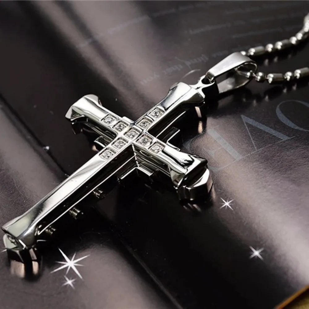 Crystal Cross Pendant Necklace – Stainless Steel