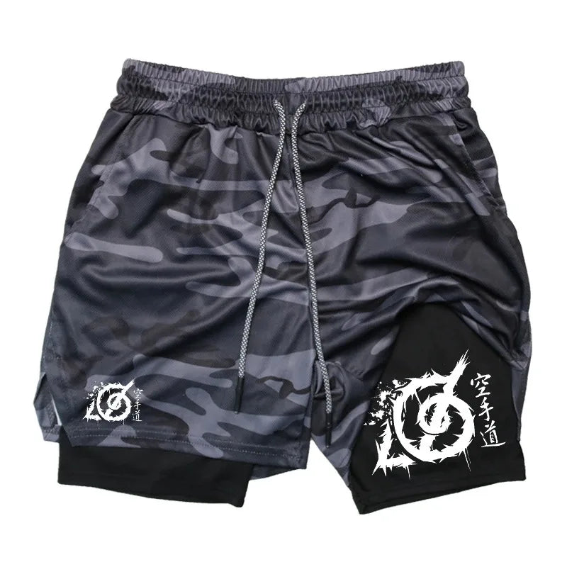 Karate Print 2-in-1 Gym Shorts with Compression Liner