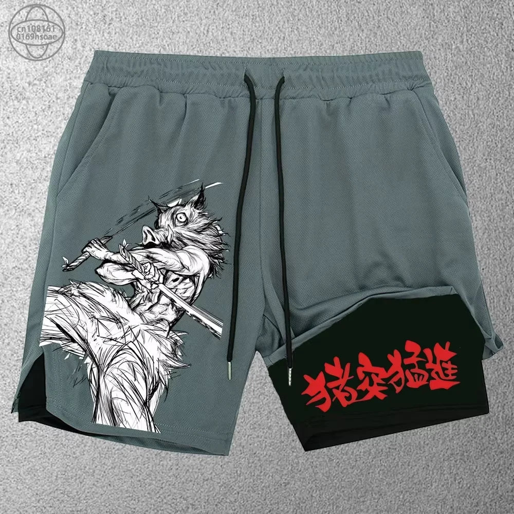 Anime Print 2-in-1 Fitness Shorts