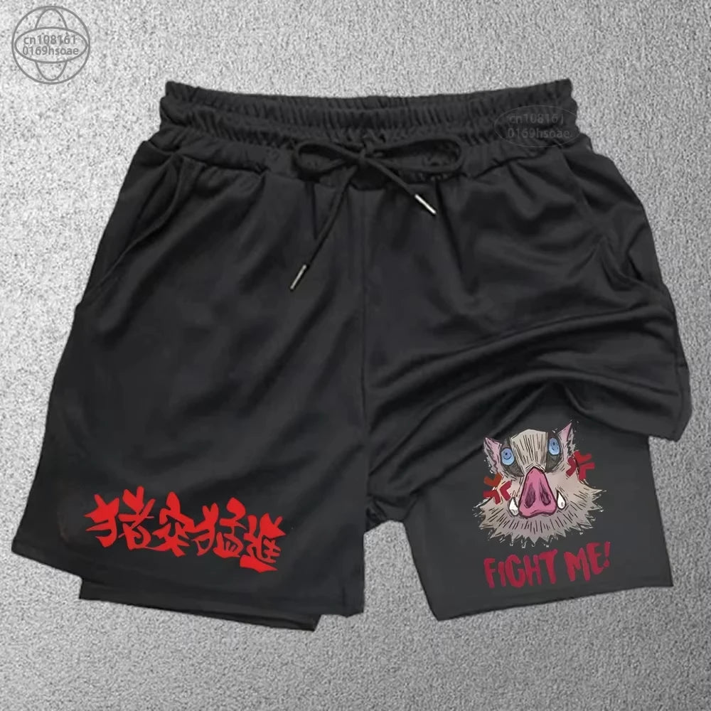 Anime Print 2-in-1 Fitness Shorts