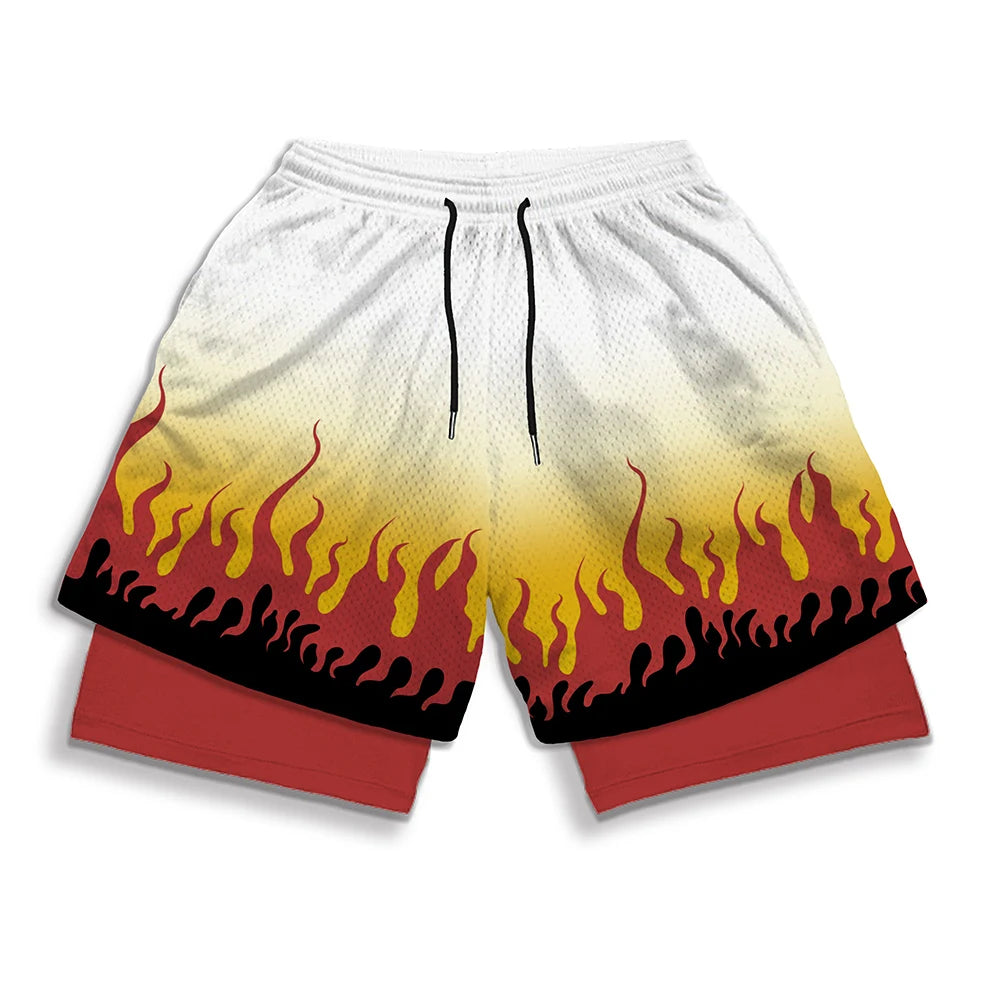Anime Print 2-in-1 Gym Shorts with Pockets