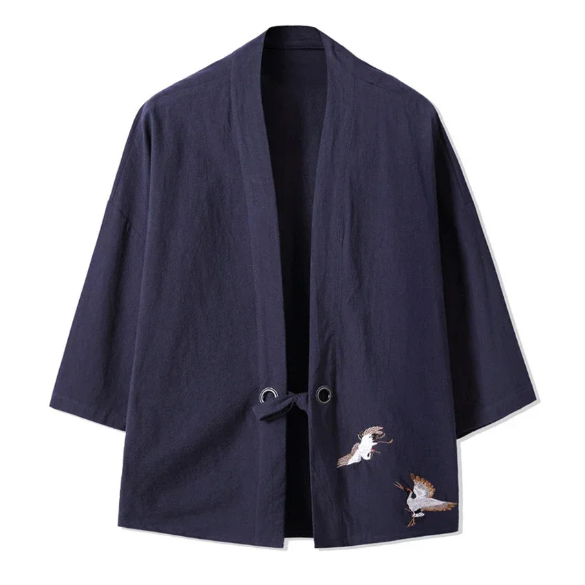 Crane Embroidery Haori Kimono – Japanese Samurai Jacket
