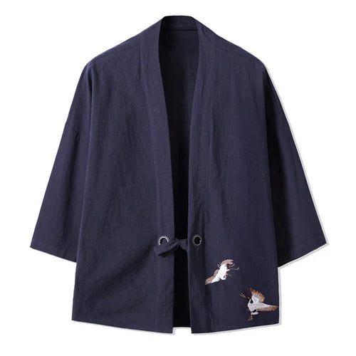 Crane Embroidery Haori Kimono – Japanese Samurai Jacket