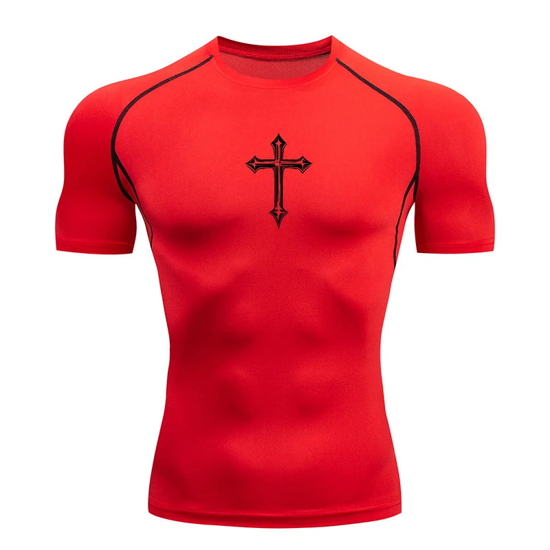 Cross Print Compression Gym Shirt – Quick Dry