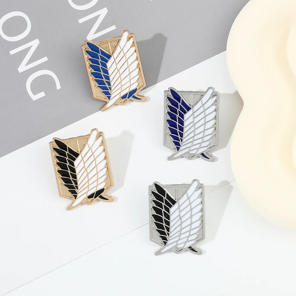 Japanese Anime Attack ON Titan Enamel Pin Eren Jaeger Mikasa Ackerman Jiyuu No Tsubasa Cartoon Brooch Lapel Badge Gift Wholesale