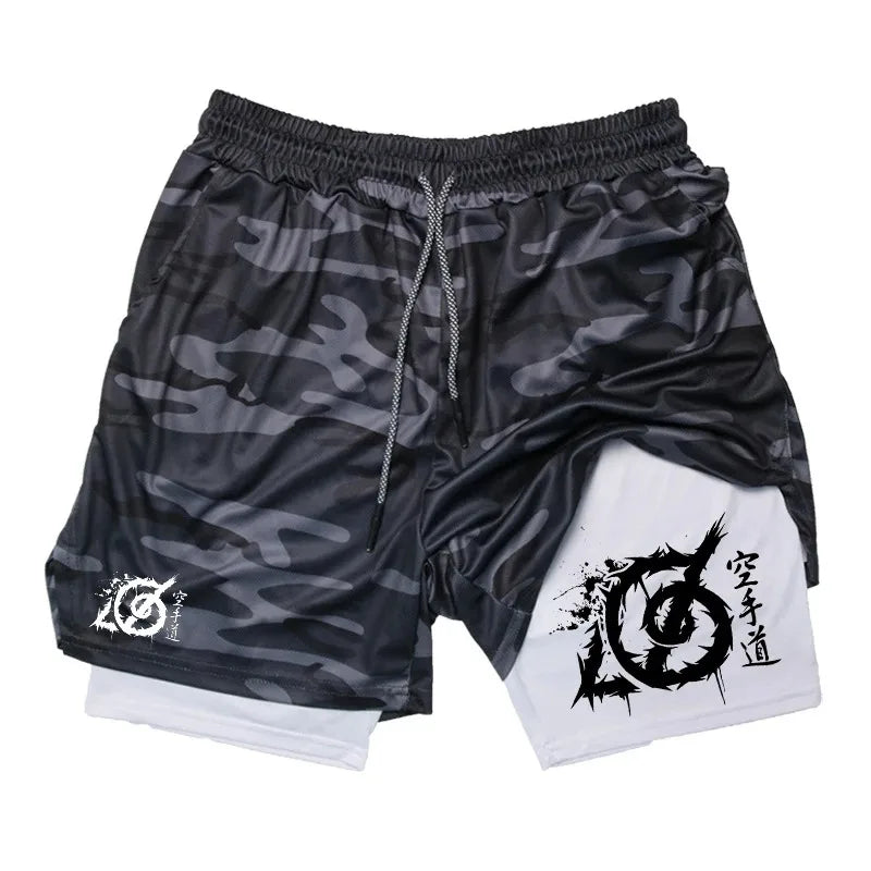 Karate Print 2-in-1 Gym Shorts with Compression Liner