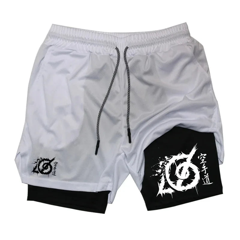 Karate Print 2-in-1 Gym Shorts with Compression Liner