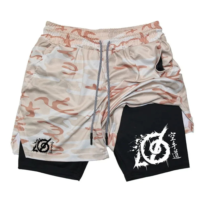 Karate Print 2-in-1 Gym Shorts with Compression Liner
