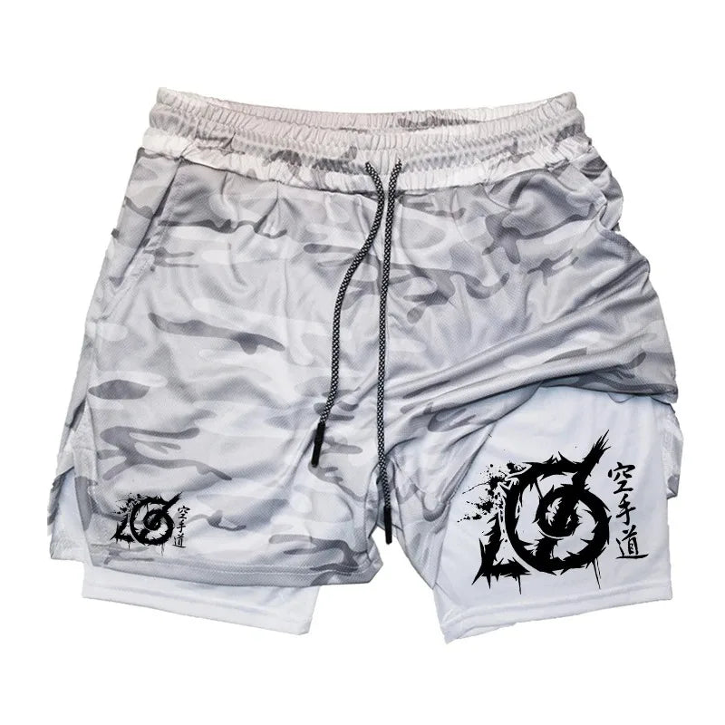 Karate Print 2-in-1 Gym Shorts with Compression Liner