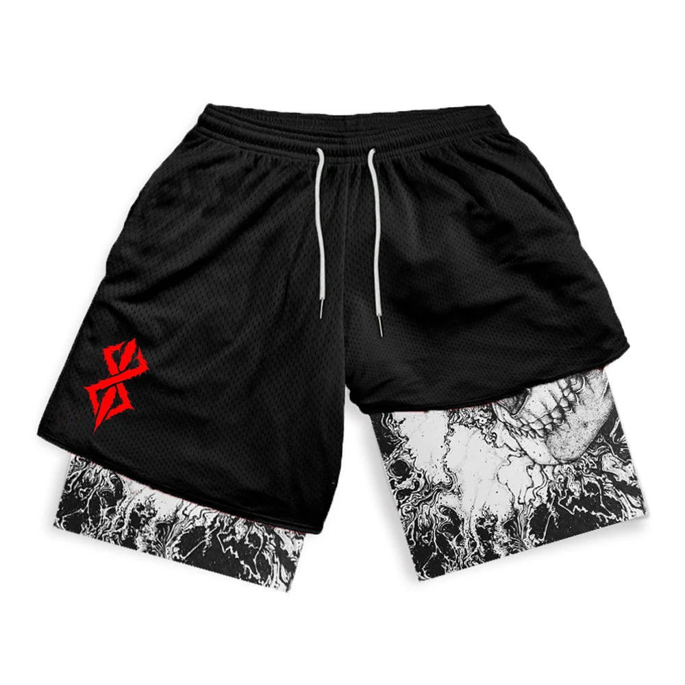 Berserk Print 2-in-1 Gym Shorts with Pockets