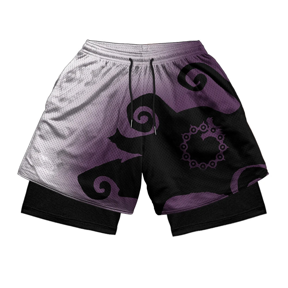 Anime Print 2-in-1 Gym Shorts with Pockets