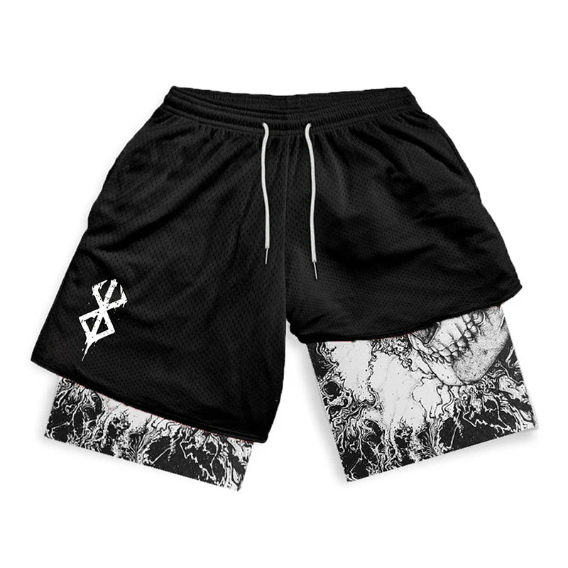 Berserk Print 2-in-1 Gym Shorts with Pockets