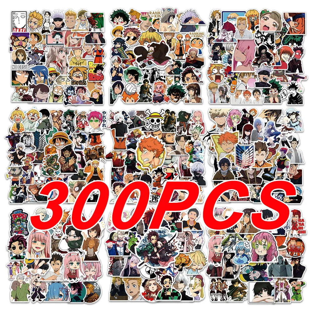 Anime Sticker Pack 300pcs – One Piece, Jujutsu Kaisen & Dragon Ball