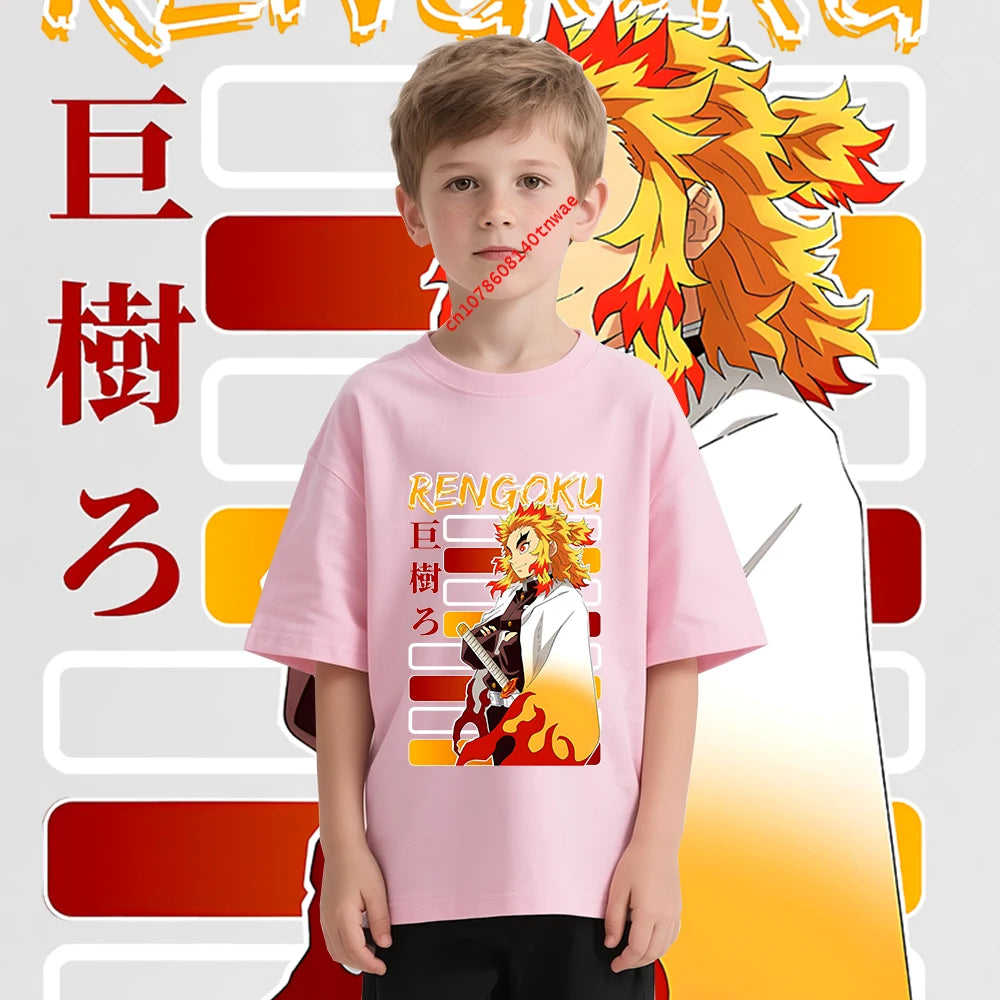 Rengoku Kyojuro Kids T-Shirt – Demon Slayer Cotton Tee