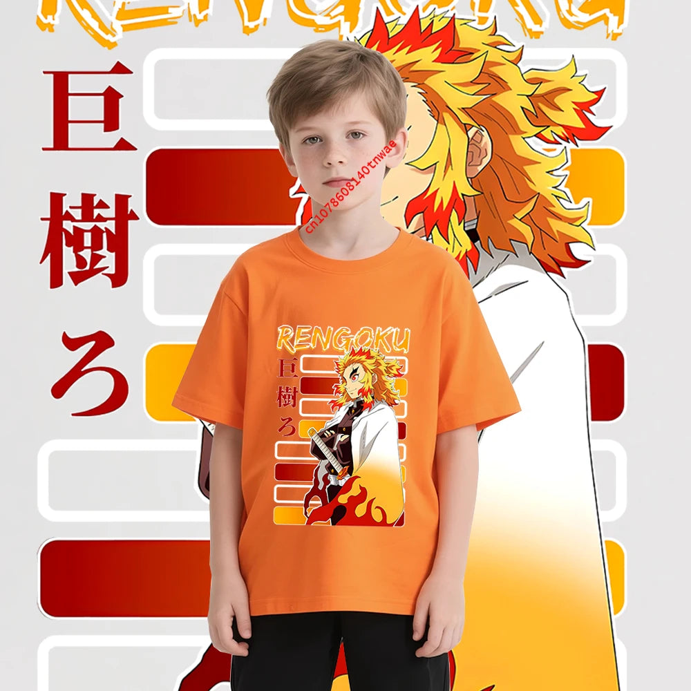 Rengoku Kyojuro Kids T-Shirt – Demon Slayer Cotton Tee
