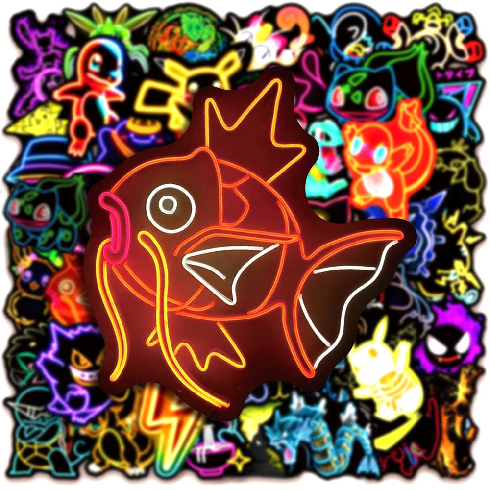 Neon Pikachu Pokémon Sticker Pack – Glow Decals