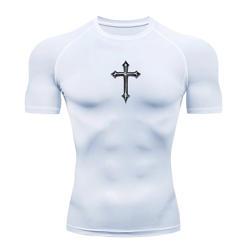 Cross Print Compression Gym Shirt – Quick Dry