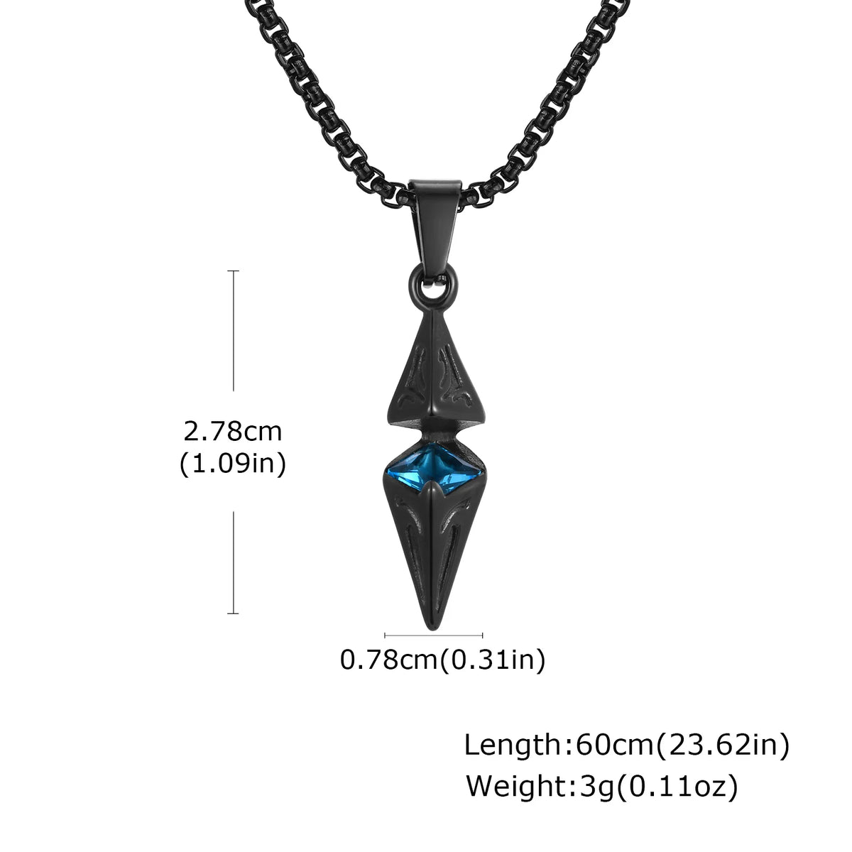 Blue Stone Cube Pendant Necklace – Men's Stainless Steel