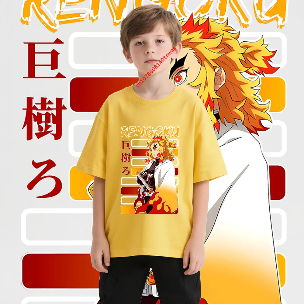 Rengoku Kyojuro Kids T-Shirt – Demon Slayer Cotton Tee