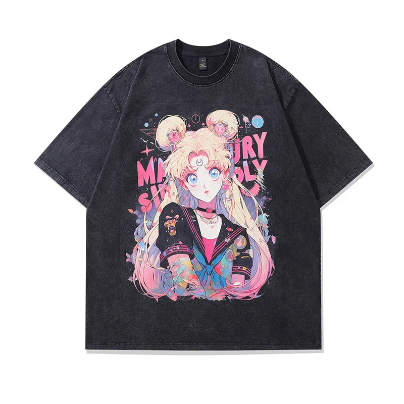 Sailor Moon Vintage Washed T-Shirt – Oversized Anime Tee