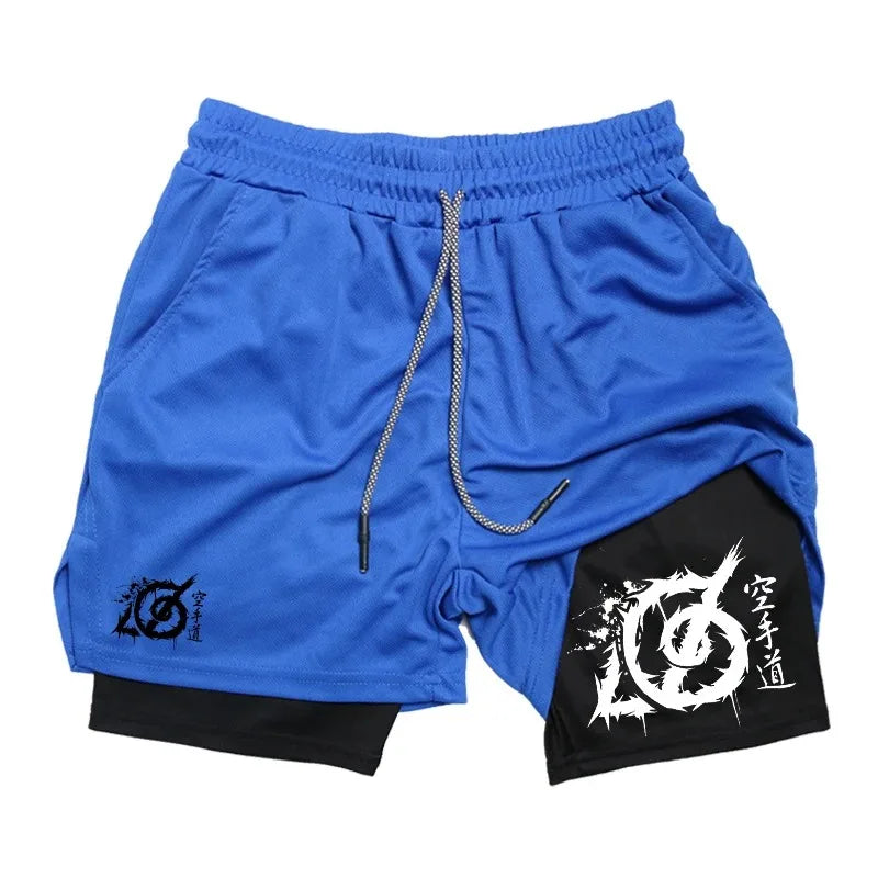 Karate Print 2-in-1 Gym Shorts with Compression Liner