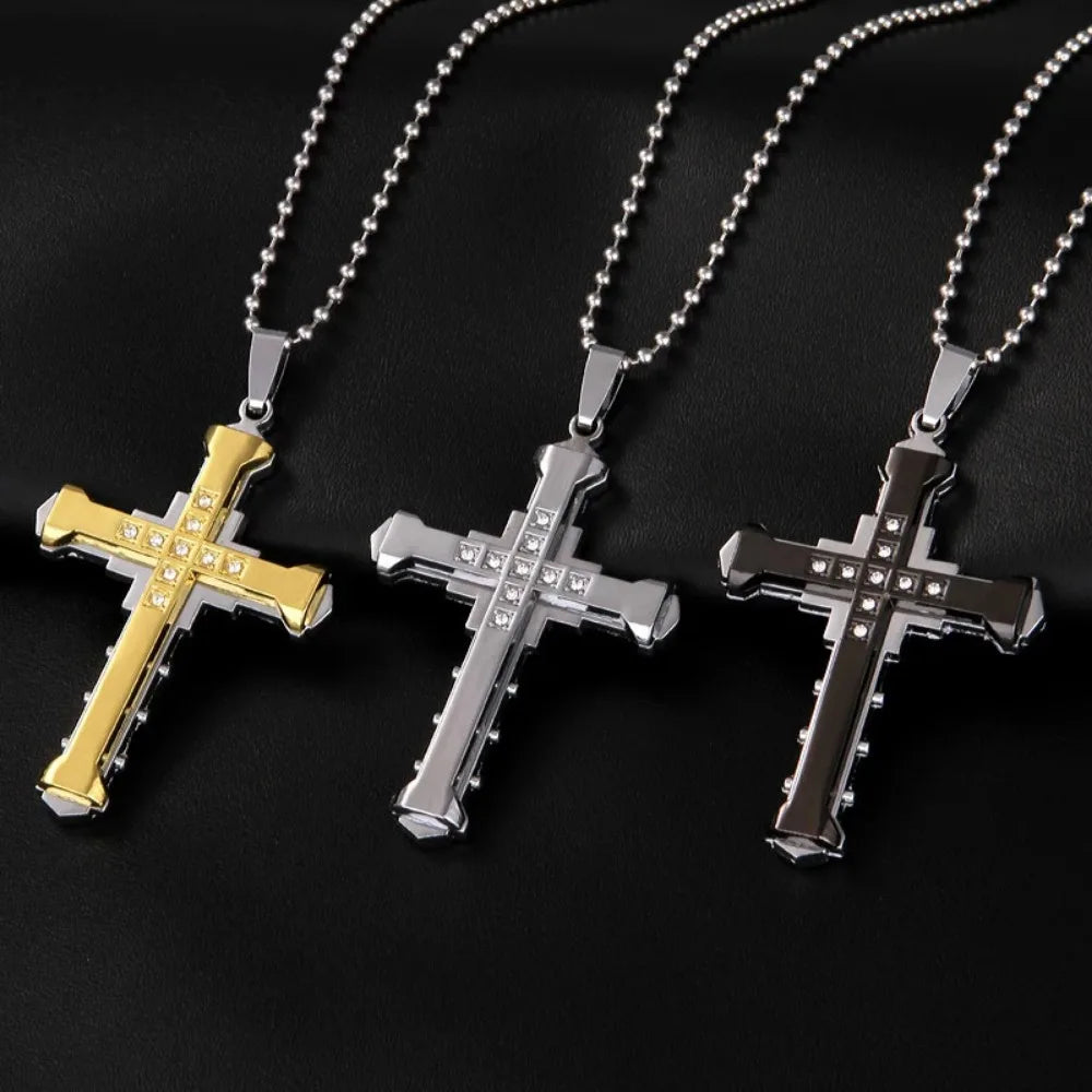 Crystal Cross Pendant Necklace – Stainless Steel