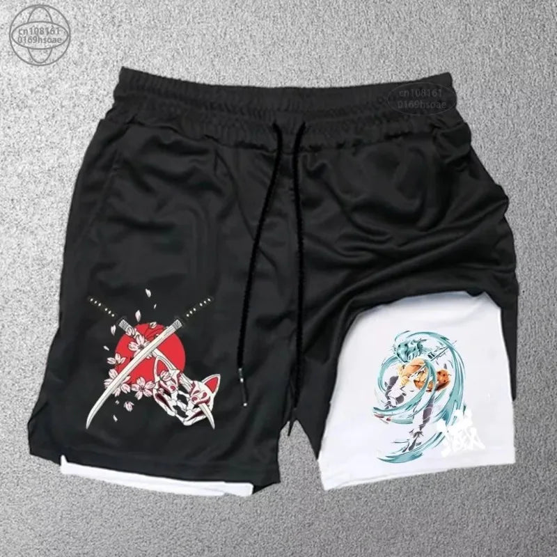 Demon Slayer 2-in-1 Quick Dry Gym Shorts