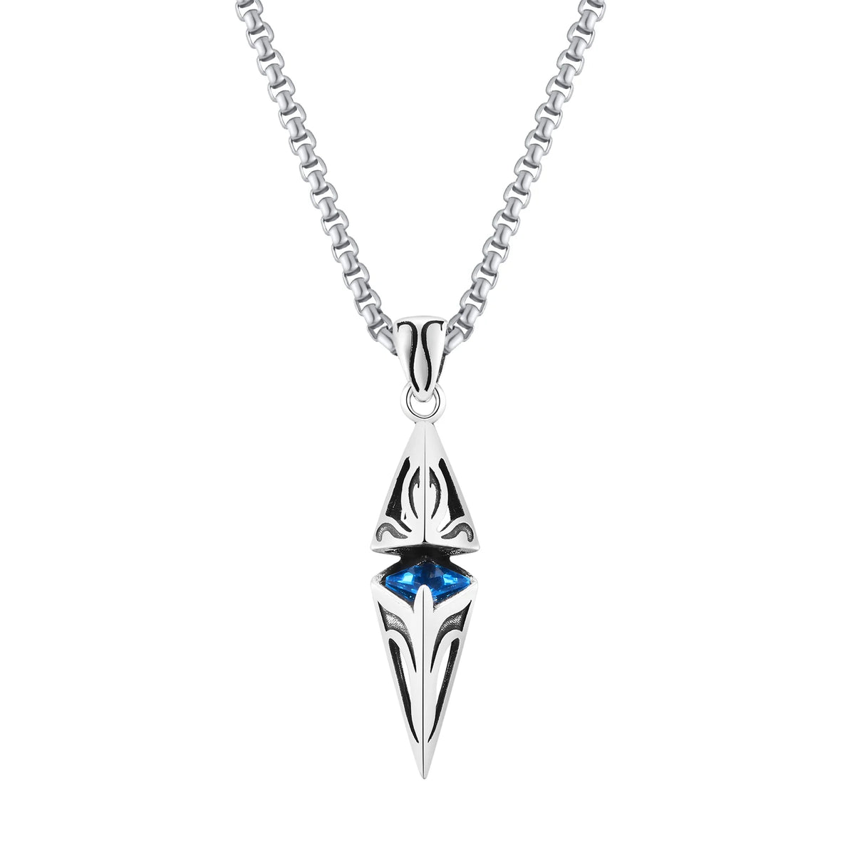 Blue Stone Cube Pendant Necklace – Men's Stainless Steel
