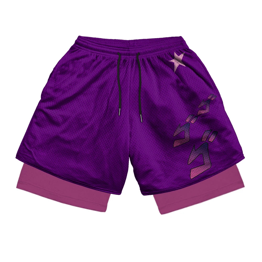 Anime Print 2-in-1 Gym Shorts with Pockets