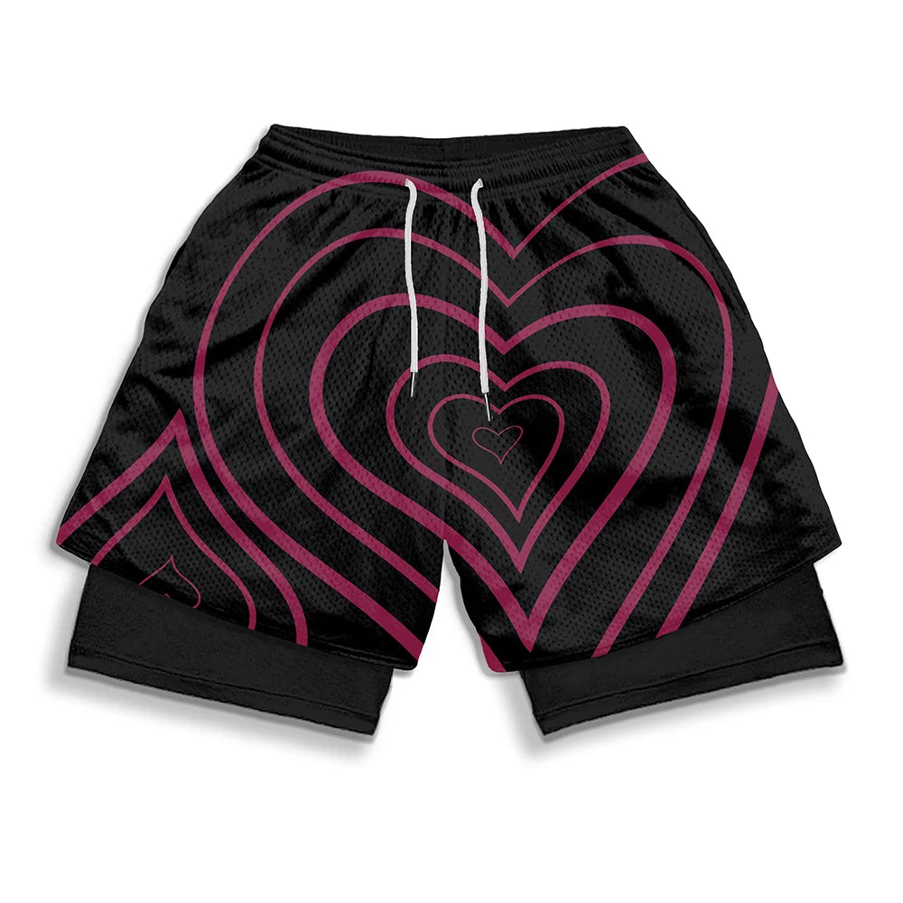 Anime Print 2-in-1 Gym Shorts with Pockets