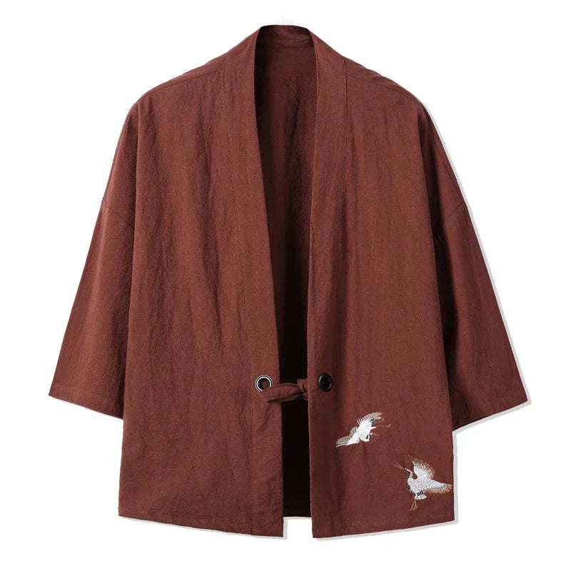Crane Embroidery Haori Kimono – Japanese Samurai Jacket