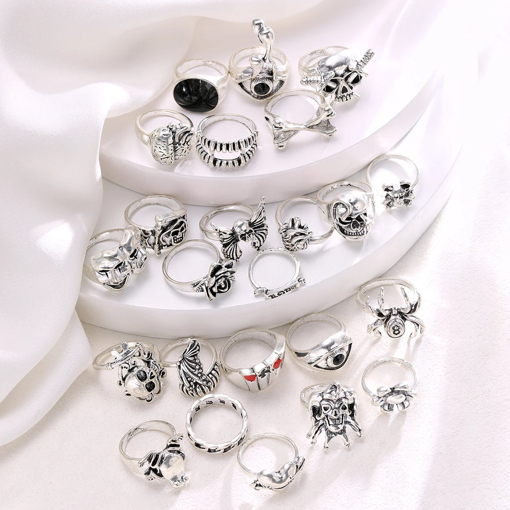 Gothic Skeleton Ring Set – 24pcs Punk Rings